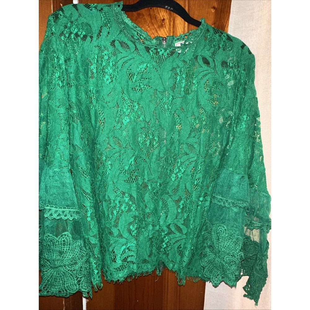 WOWO Lace Emerald Green Blouse